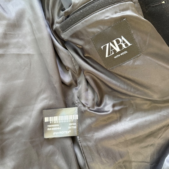 NEW ZARA MAN WOOL BLEND LONG TRENCH COAT BLACK 42 LARGE - Picture 7 of 7